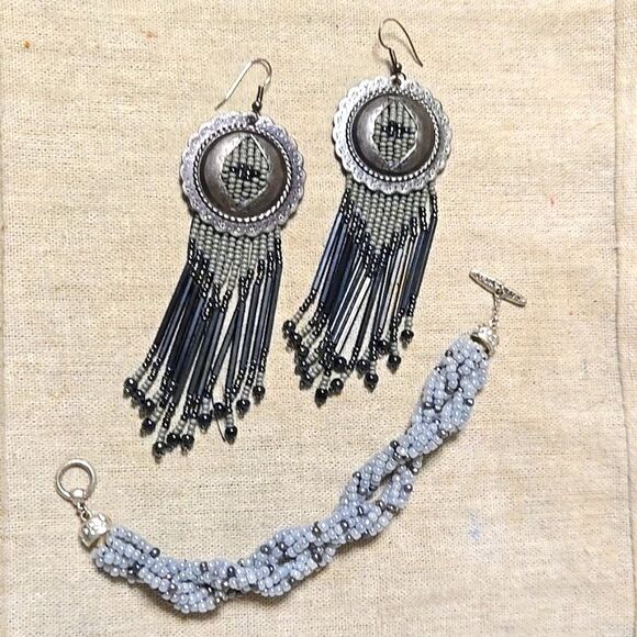 Vintage Silver Concho Beaded Earrings Sigrid Olsen Pearl Bracelet Set - Picture 1 of 12